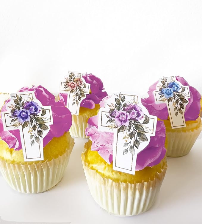 Sugar Robot Edible Easter Cross Decor for Cake Decorating -Edible Crosses for Cupcake Toppers - Easter Cake Toppers - Made in the USA - Premium Crafted