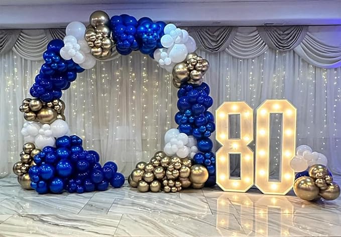 201Pcs Royal Blue and Gold Balloon Arch Kit, Explosion Star Blue Gold and White Confetti Balloon Garland kit, Different Size Balloons for Birthday Anniversary Wedding New Year Party Decoration