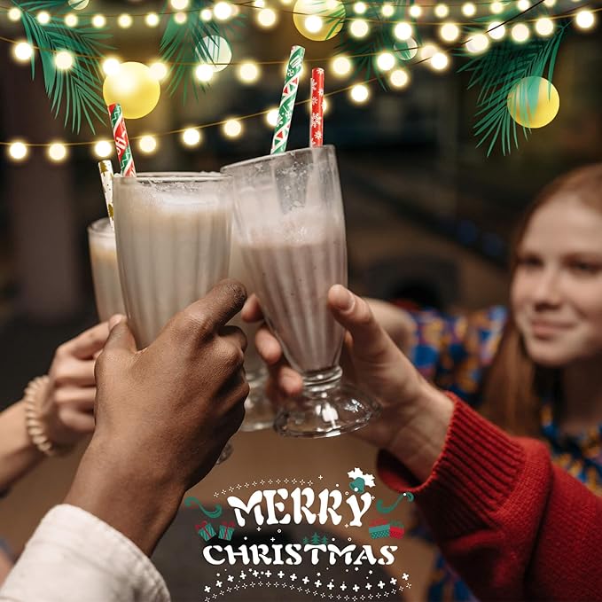 MAQIHAN 100pcs Christmas Drinking Straws - Cocktail Straws Small Colourful Agave Kraft Paper Straws Bulk, for Coffee, Milk, Juice, Cocktial and Suit for Christmas, Birthday Parties, Weddings.