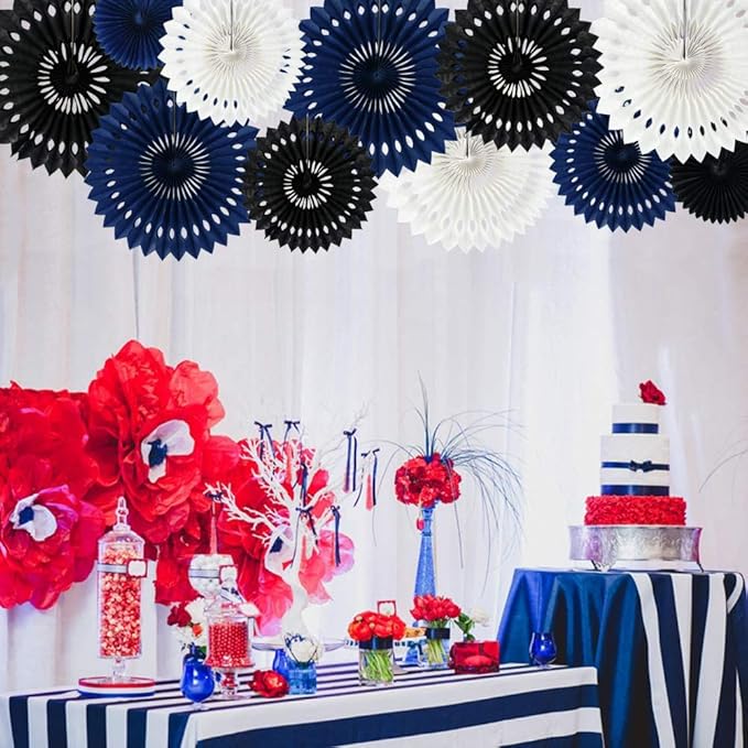 BEISHIDA Black Nary Blue White Tissue Hanging Honeycomb Round Paper Fans Decoration Set for Graduation Birthday Baby Bridal Shower Bachelorette Wedding Photo Booth Backdrops Party Supplies(11 Packs)