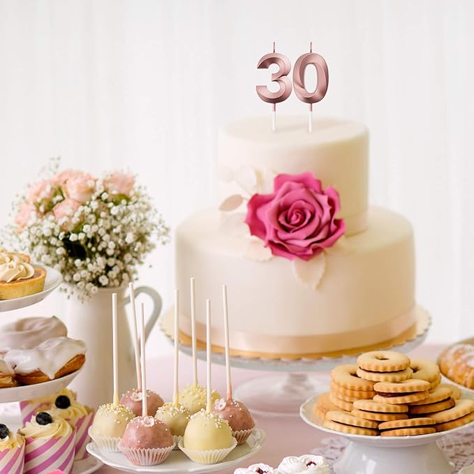 BBTO 30th Birthday Candles Number Candles Cake Topper Decoration for Birthday Wedding Anniversary Celebration Supplies(Rose Gold)