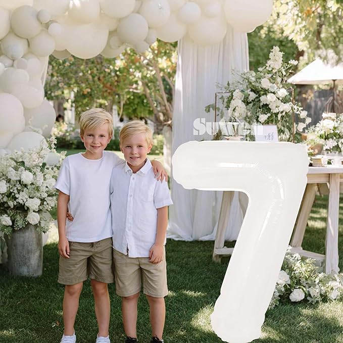 SUWEN 40 Inch White Large 7 Balloon Number Big Foil Helium Number Balloons 0-9 Giant Jumbo Happy 7th Birthday Party Decorations for Boy or Girl Huge Mylar Anniversary Party Supplies