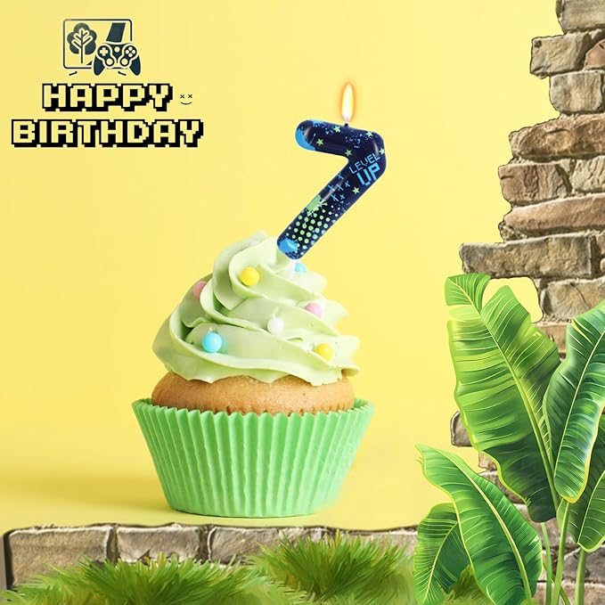 STG Birthday Candles for Boys - Number 7 Candle for Video Game Birthday Cake Topper, Fort Battle Level Up Game Themed Birthday Party Supplies (Number 7)