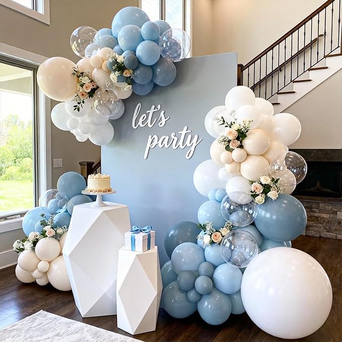 Dusty Blue Balloons Arch Garland Kit, Baby Blue and Sand White Light Blue Balloons for Birthday Gender Reveal Graduation Bachelorette Party Decorations
