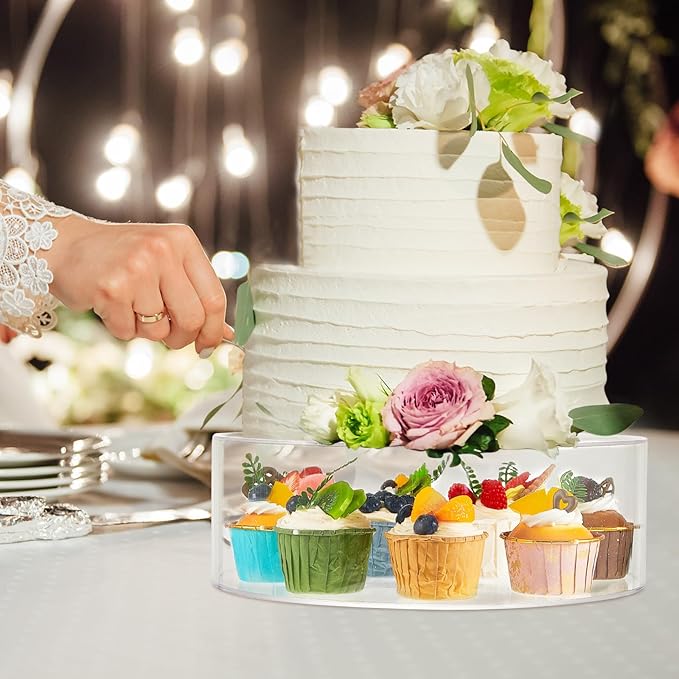 Sintuff 3 Pcs Acrylic Cake Stand with LED Lights 7‘’, 9‘’, 11‘’ Clear Fillable Cake Riser Round 3 Tier Case Box for Wedding Birthday Holiday Party Food Display, 3 Sizes