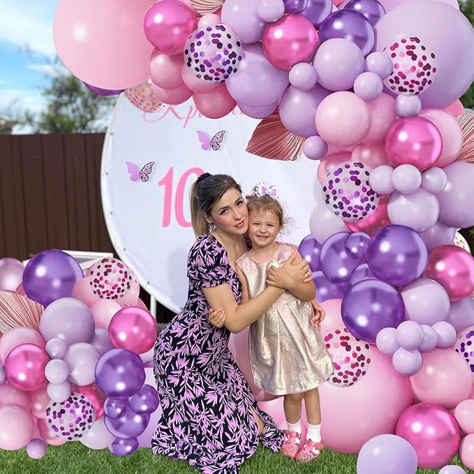 Purple and Pink Balloons - 50Pcs 12“ Metallic Purple Pink Confetti Latex Balloons for Birthday Bridal Shower Wedding Party Decorations