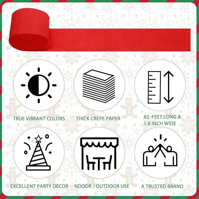 9 Rolls Crepe Paper Streamers Party Decorations 246 Yards in 3 Colors for Xmas Hanging Backdrops Party Decorations Christmas DIY Craft Supplies(Simple Style,Red, Green, White)