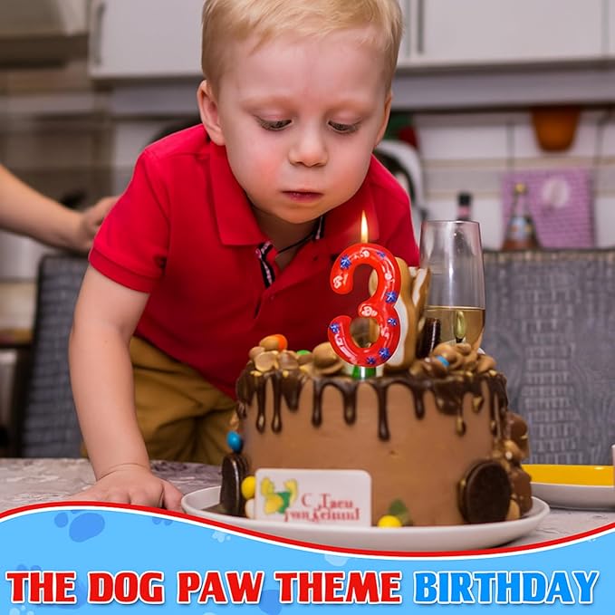 Conelist Number 3 Dog Paw Birthday Candles Dog Toppers Candles Numeral Birthday Cake Topper Boy Girl Paw Party Decoration Party Supplies