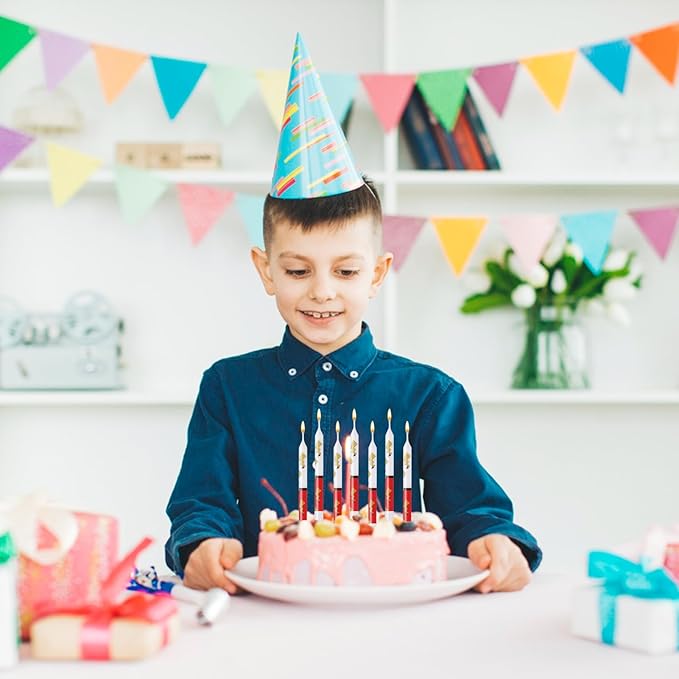 12PCS Red and White Cartoon Themed Brithday Candles, Lightning Anime Characters Candle Cake Topper for Boys Girls Party Decoration