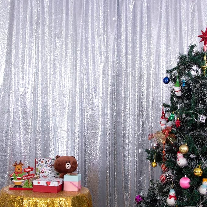 SquarePie 6x6ft Silver Sequin Backdrop, High Density Non-Transparent Glitter Curtain for Photography, Birthday, Wedding Party Decorations, Thick Solid Background with 4" Rod Pocket, 1 Panel