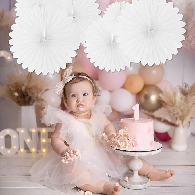20 Pcs White Hanging Paper Fan, Round Paper Fans Decorations Set for Weddings, Birthdays, Engagement, Bridal Shower, Baby Shower Event, Christmas, Party Supplies Decor