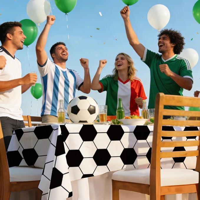 6 Pack Soccer Party Premium Disposable Plastic Tablecloth 54" x 108" Table Cloths Include 3 Black&White and 3 Green for 6 to 8 Foot Sports Ball Theme Decoration Supplies (Soccer)