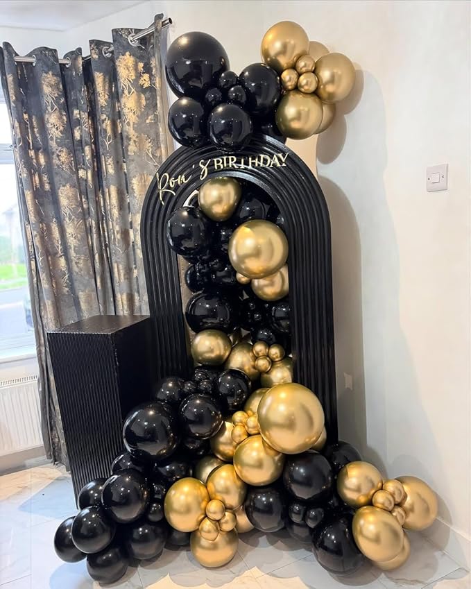 Black and Gold Balloon Arch Garland Kit 153pcs with Star, 22 18 12 10 5in Different Size Black and Gold Confetti Latex Balloons for Birthday Anniversary Graduation New Year Party Decoration