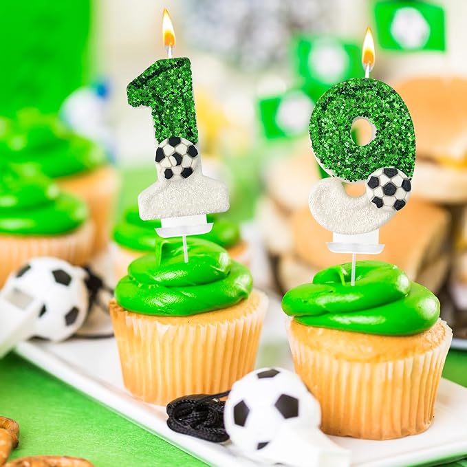 Birthday Candles,Soccer Birthday Decorations,Soccer Cake Topper,for Girl and boy Cake Toppers, Wedding Cakes, Anniversaries, Party Celebrations, Birthday Decorations (Green White, Number 9)