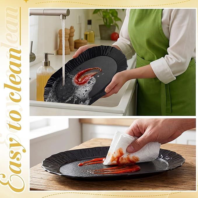 12 Pcs Black Plastic Serving Tray Bulk, 14.5" x 8.6" Rectangle Black Party Platters Reusable Decorative Dessert Table Serving Trays for Graduation Wedding Birthday Party Cupcake Decoration