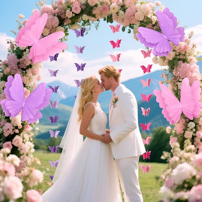 Butterfly Decorations with 20 Inch Large Hanging Butterflies and Butterfly Garland, Purple Butterfly Party Decortions for Birthday, Baby Shower Wedding Showcase Decoration Supplies
