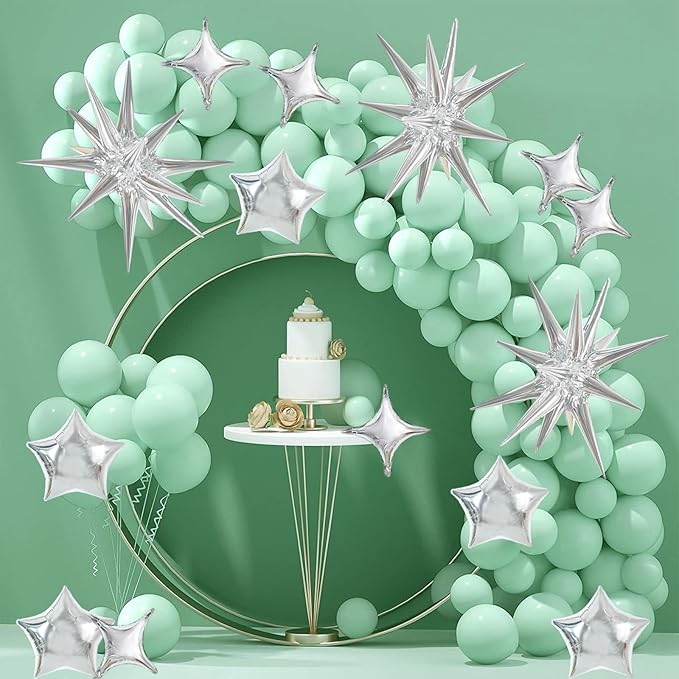 TONIFUL 30Pcs Silver Explosion Star Foil Balloons Set Four Pointed Star Shape Foil Balloons Star Mylar Foil Balloons for Birthday Wedding Baby Shower Anniversary Engagement Party Decorations Supplies