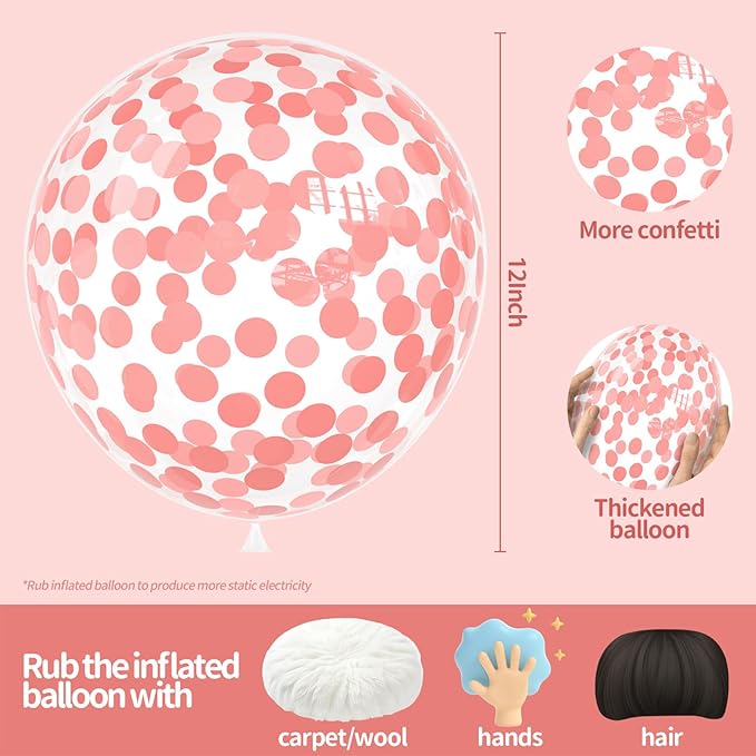 VHUWE Coral Red Confetti Balloons 25 Pcs, 12 Inch Thickened Clear Latex Balloon with Confetti Inside for Birthday Party Baby Shower Graduation Anniversary Engagement Decorations Supplies