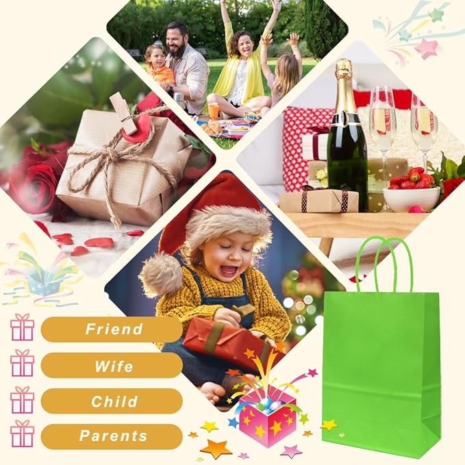 ADIDO EVA 25 PCS Light Green Gift Bags Small Paper Bags with Handles for Party Favor (8.2 x 6 x 3.1 in, Light Green)