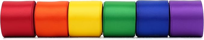 Rainbow Ribbon 1.5 Inch Double Face Satin Ribbon, 6 Rolls 30 Yards Colorful Polyester Ribbon for Gift Wrapping, Wedding, Baby Shower, Birthday Party, Hair Bows, Bouquets, Crafts