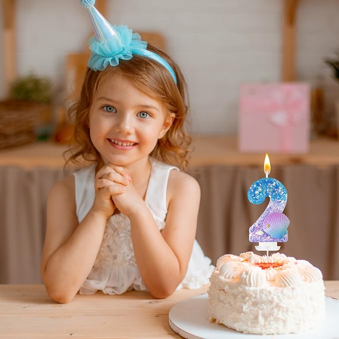 Blue and Purple Birthday Candles, 2th Birthday Cake Decoration, Cupcake Candles,Suitable for Mermaid Theme Party Cake Decoration (2)
