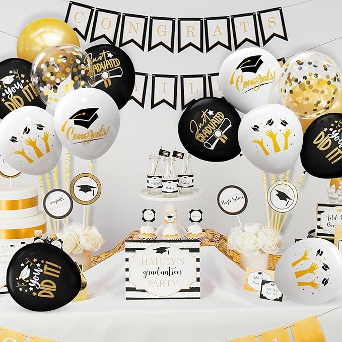 2026 Graduation Party Decorations, 68pcs Graduation Balloons Black and Gold Grad Decor for College High School Class of 2026 Congrats Grad Party Decor