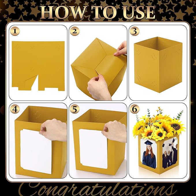 Spiareal 6 Pcs Graduation Box Centerpieces for Table 6/7 Inch Photo Frame Display Congrats Grad Party Favor Gift Picture Table Box Photo Props Frame for Graduation Decoration(Gold)