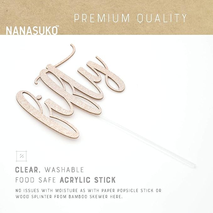 50th Birthday Cake Topper - fifty - Double Sided Rose Gold glitter - Premium quality Made in USA