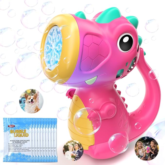 Bubble Machine Wand for Girls Boys Toy, Dinosaur Bubble Machine Maker Blower Toys with Light & Music, Toddler Outdoor Toys for 3 4 5 Year Old Boy Girl Toddler Birthday Gifts Bubble Solution - Red