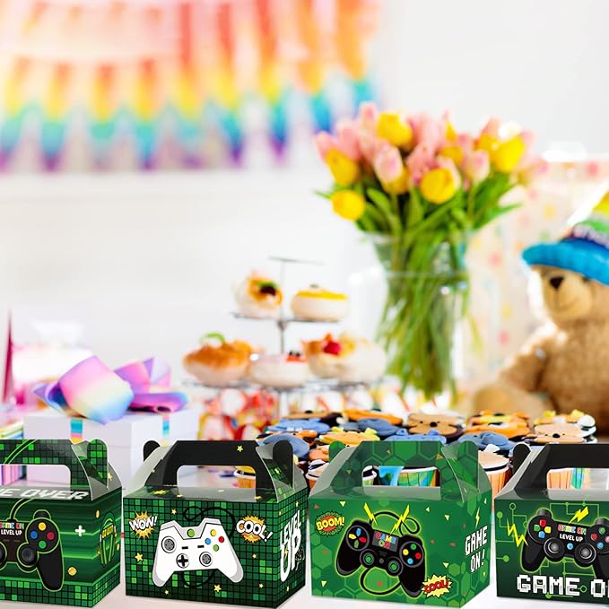 12 Pack Video Game Party Boxes Game On Party Favor Candy Treat Boxes Bags Gaming Birthday Goodies Valentine's Day Gift Boxes for Kids Birthday Baby Shower Party Decorations Supplies 6 x 3 x 3.5 Inches