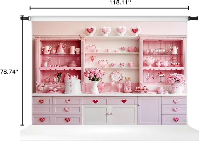 Kate Sweet Heart Backdrops Pink Kitchen Theme Girls Birthday Party Decorations Photo Studio Props, 10x6.5ft