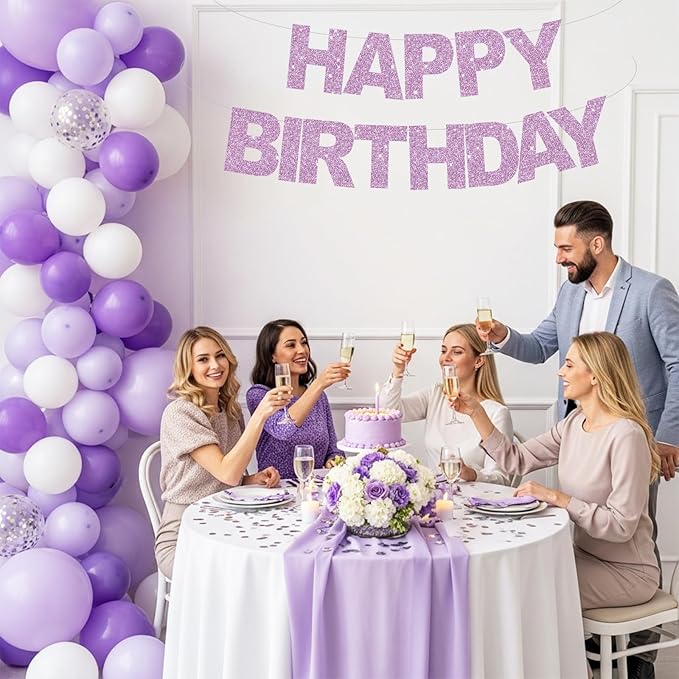 BEISHIDA Happy Birthday Banner - Pre-Strung No DIY Birthday Decorations - Happy Birthday Sign - Birthday Banner for Women, Kids - Backdrop Light Purple