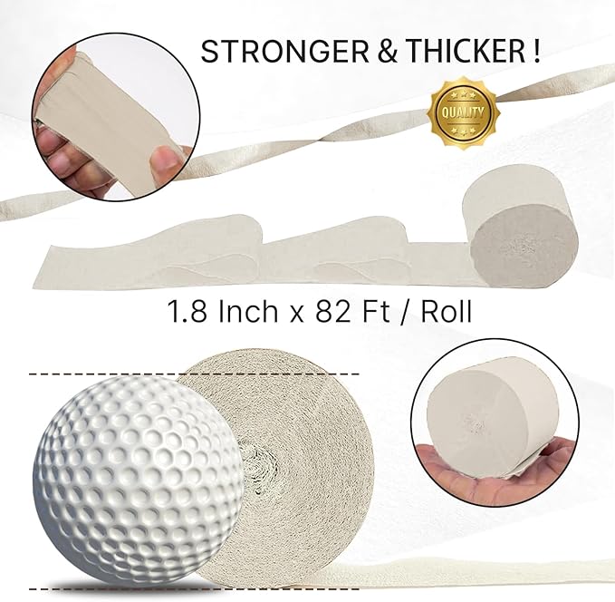 PartyWoo White Crepe Paper Streamers 6 Rolls 492 ft Pack of Beige Sand Off White Crepe Paper Rolls for Graduation Wedding Bridal Baby Shower Birthday Party Decorations (1.8 Inch x 82 Ft/Rolls)
