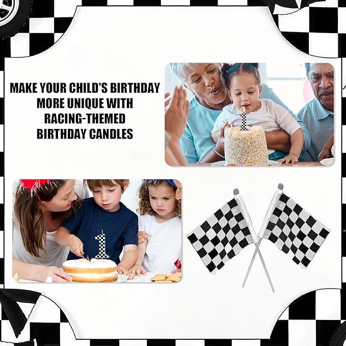 Racing Cars Themed Birthday Candle, Checkered Flag Number Candles Black and White Candles Happy Birthday Cake Topper Party Decorations for Boys Racing Cars Themed Party Supplies (Number 1)