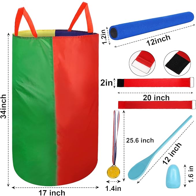4-8 Player Potato Sack Race Bags Backyard Games for Kids and Adult, Field Day Birthday Party Outdoor Games for Kids Family,Carnival Game,Egg and Spoon Race,3 Legged Race,Relay Batons,Easter Fun Games