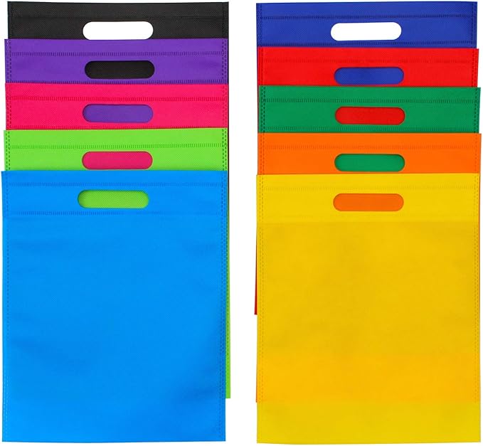 Aneco 50 Pieces Party Non-woven Gift Bags 9.5×11.5 Inch Goodie Treat Favor Bag with Handles Rainbow Tote Bag Bulk for Birthday Party Supplies