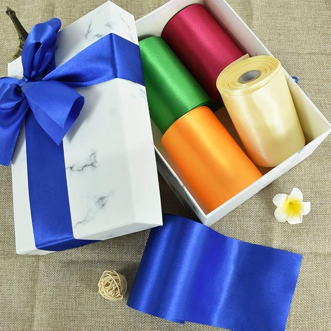 TONIFUL 4 Inch x 22yd Wide Gold Yellow Satin Ribbon Solid Fabric Large Ribbon for Cutting Ceremony Kit Grand Opening Chair Sash Table Hair Car Bows Sewing Craft Gift Wrapping Wedding Party Decoration