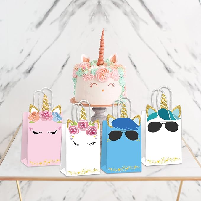 ojustbeok 24PCS Unicorn Party Favor Bags Rainbow Unicorn Birthday Party Disposable Treat Bags with Handles Gift Bag for Girls and Boys Birthday Baby Shower Decorations Supplies