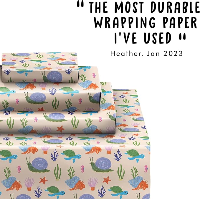 CENTRAL 23 Ocean Theme Wrapping Paper - 6 Sheets Gift Wrap for Kids or Friends - Birthday Christmas Christening - Sea Life Cute Turtles Crabs Snails Coral - Comes with Tags