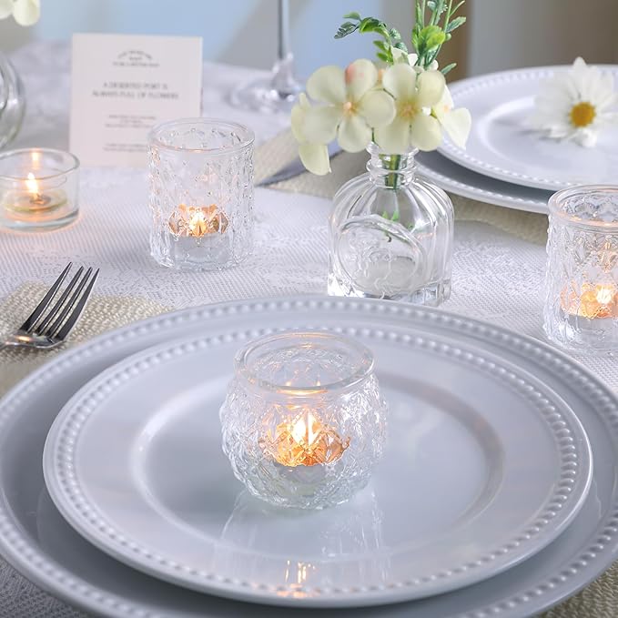 DARJEN Clear Votive Candle Holders Set of 36- Round Glass Candle Holders Bulk for Tea Light Candle, Embossed Candle Votives for Wedding Centerpiece, Various Parties & Home Decor (Pack of 4)