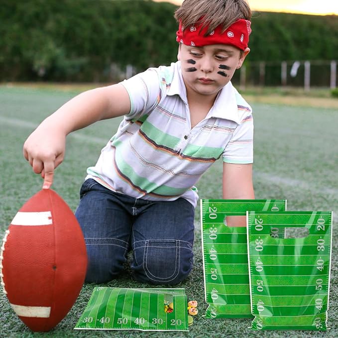 Hxezoc 50 Pieces Football Gift Bags with Handle, Plastic Treat Candy Bag Sport Favor Bags with Gridiron For Kids Birthday Party Decoration Supplies