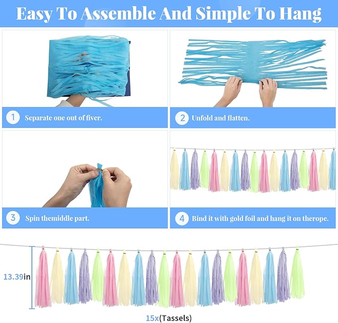 Pastel Rainbow Party Decorations - 50Pcs Pastel Birthday Decorations with Happy Birthday Banner, Balloons & Paper Pom Poms, Macaron Theme Party Supplies for Girls & Boys, Kids, Women