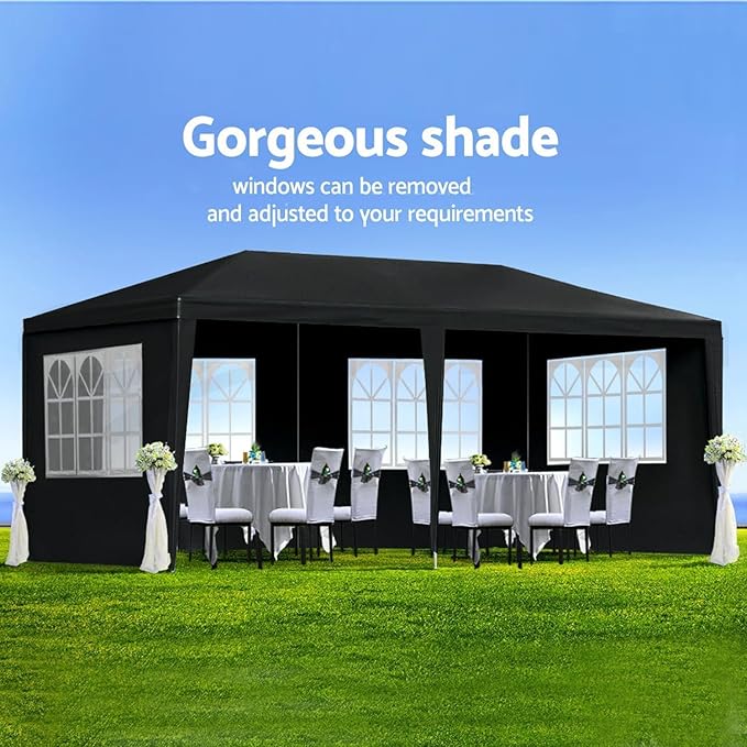 10x20 Pop Up Canopy Tents for Parties, Portable Outdoor Tent with Carry Bag & 4 Sandbags, for Wedding, Patio Events, Commercial, Birthday, Graduation (Black, 10x20)