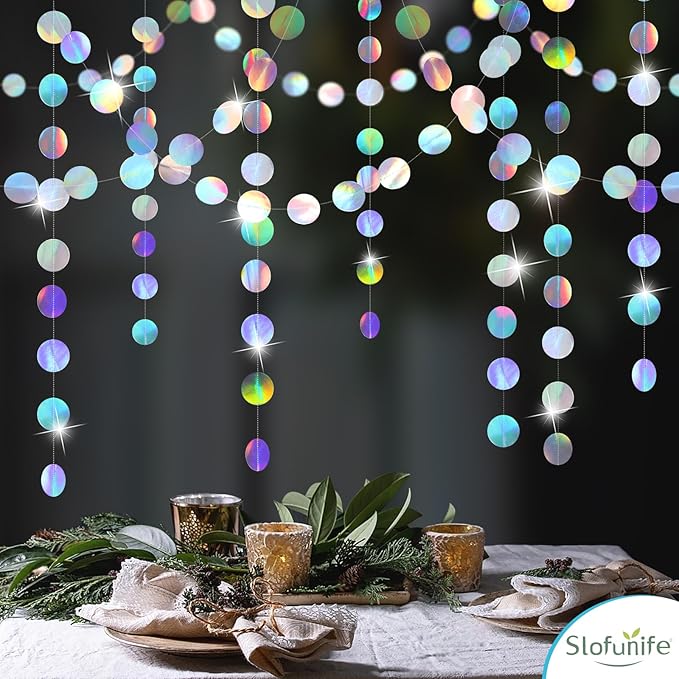 Iridescent Party Decorations,4 Pack Disco Theme Birthday Decorations with Tape,Hanging Streamer for Bachelorette Euphoria Party Supplies,Disco Party,Iridescent Decor