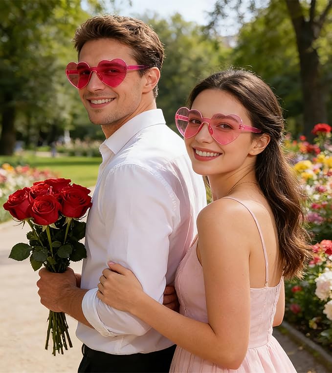 Matcheck 48 Pack Heart Rimless Sunglasses Frameless Colored Party Glasses Transparent Fun Eyewear for Adult