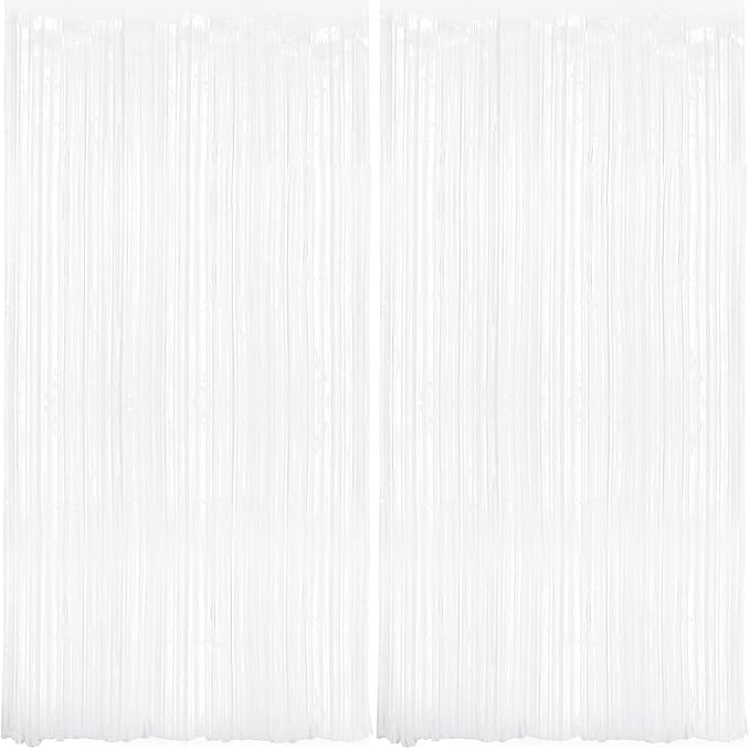 White Metallic Tinsel Foil Fringe Curtains Backdrop 2Pack 3.3x8.3Ft White Party Streamers for Birthday Party Decorations Halloween Christmas Decors Foil Curtain Backdrop for Bachelorette Wedding