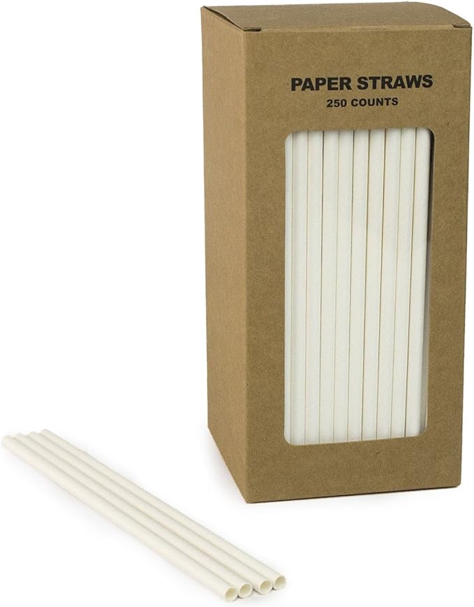 Plain White Paper Straws Bulk, Pure Solid All White Paper Drinking Straws for Wedding 1st Birthday Party Holiday Baby Bridal Shower, Mason Jar Straw, Cake Pop Sticks (White, 250)
