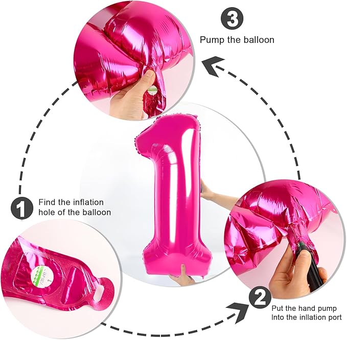Number Balloons 1, 40 Inch One Balloons for 1st Birthday Girl Boy 1 11 21 Party Decorations Baby Shower Photo Shoot, Hot Pink 1 Balloon