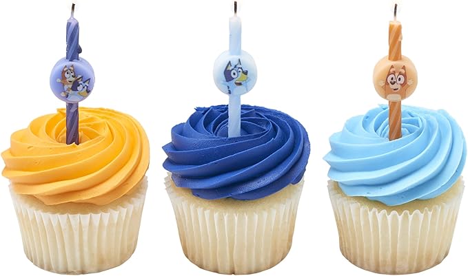 6 Bluey Birthday Cake Candles | Birthday Candles for Cake Decorations Featuring Bluey and Bingo, Blue & Orange, for Party