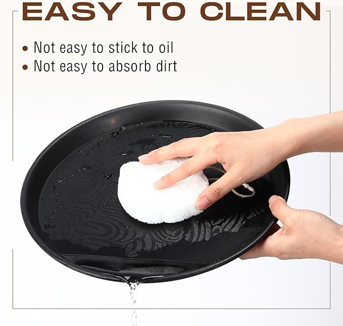 Zopeal 8 Pcs 16 Inch Round Restaurant Serving Trays Non Slip Surface Black Serving Plastic Food Meals Server Tray for Halloween Party Bar Restaurant Cocktail Cafeteria